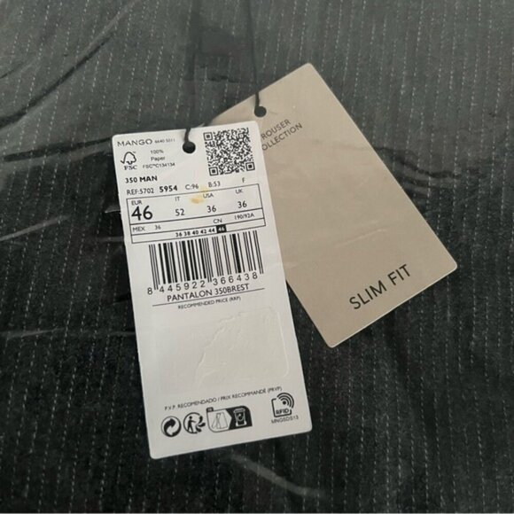 Mango - Men's Pinstripe cotton slim-fit trousers -Dark Heather Grey. Size: 36 US - Picture 4 of 16